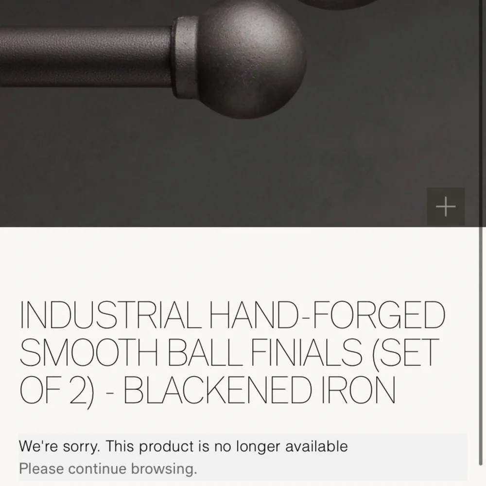 INDUSTRIAL HAND-FORGED BALL FINIALS SET 2 BLACKENED IRON restoration hardware